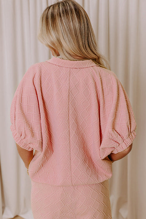 Retro Vibe Textured Zip Neck Collared Top Mini Skirt Set